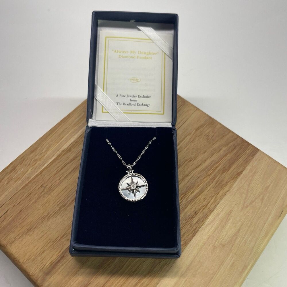 Bradford Exchange Always My Daughter Diamond Compass Rose Pendant Necklace NIB